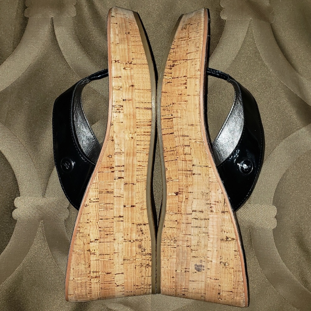 Sam Edelman black patent cork thong sandals
